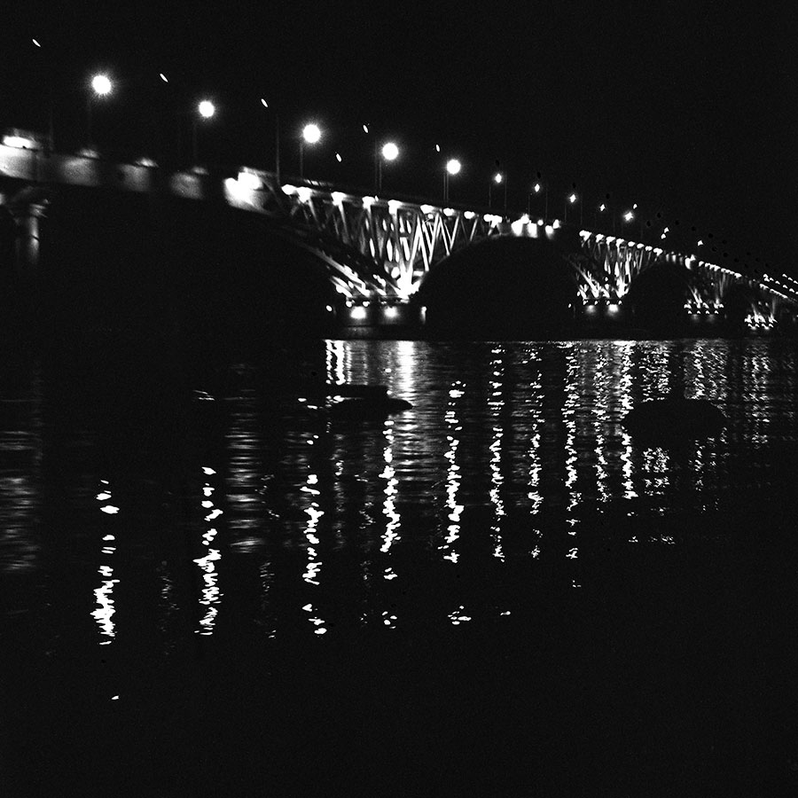 Night bridge photographed on soviet medium format camera