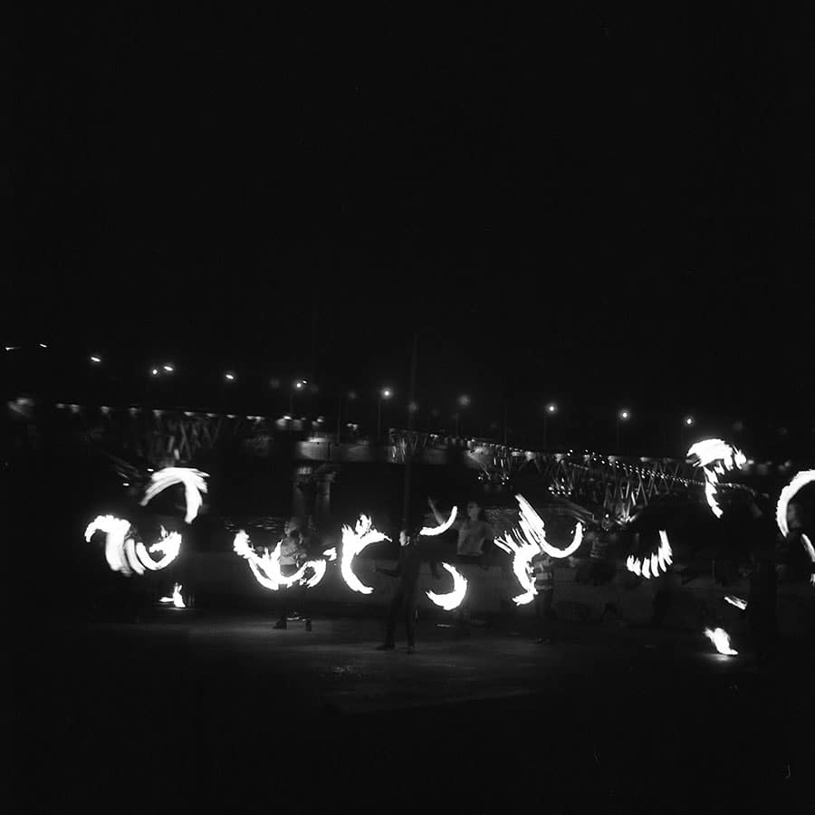 Night fire show captured on a soviet medium format TLR camera