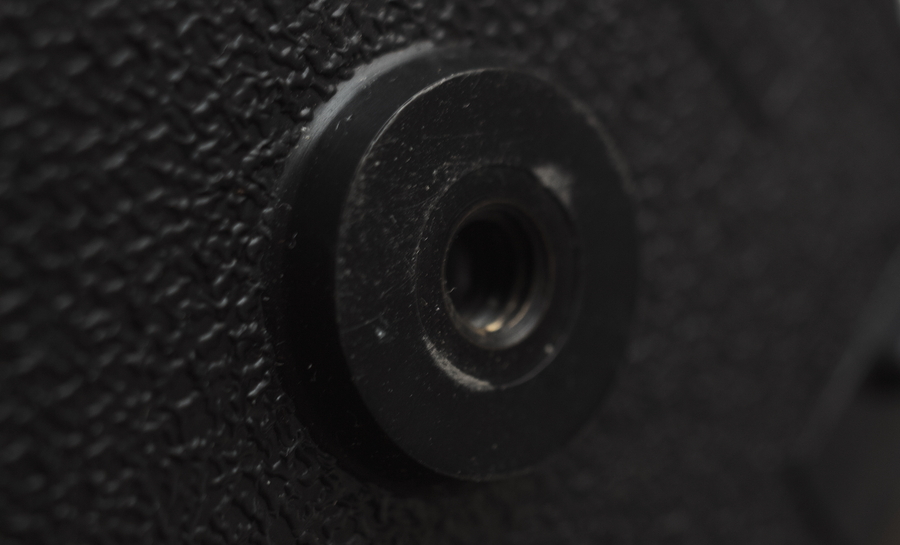 Tripod socket at the base of Lubitel 166 camera