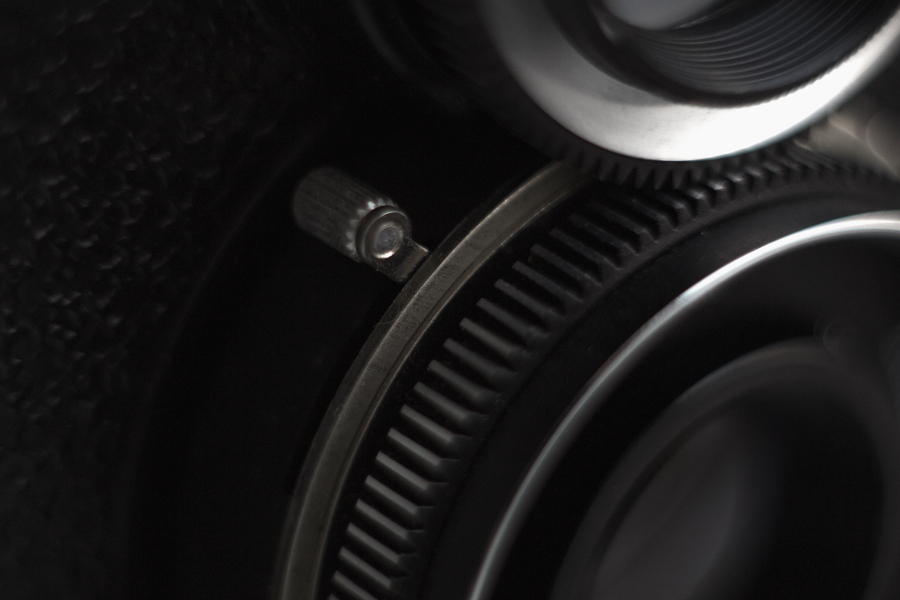 Shutter cocking lever of the Lubitel-166B medium format camera