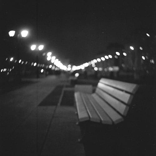Soviet photo of medium format camera and bokeh at night