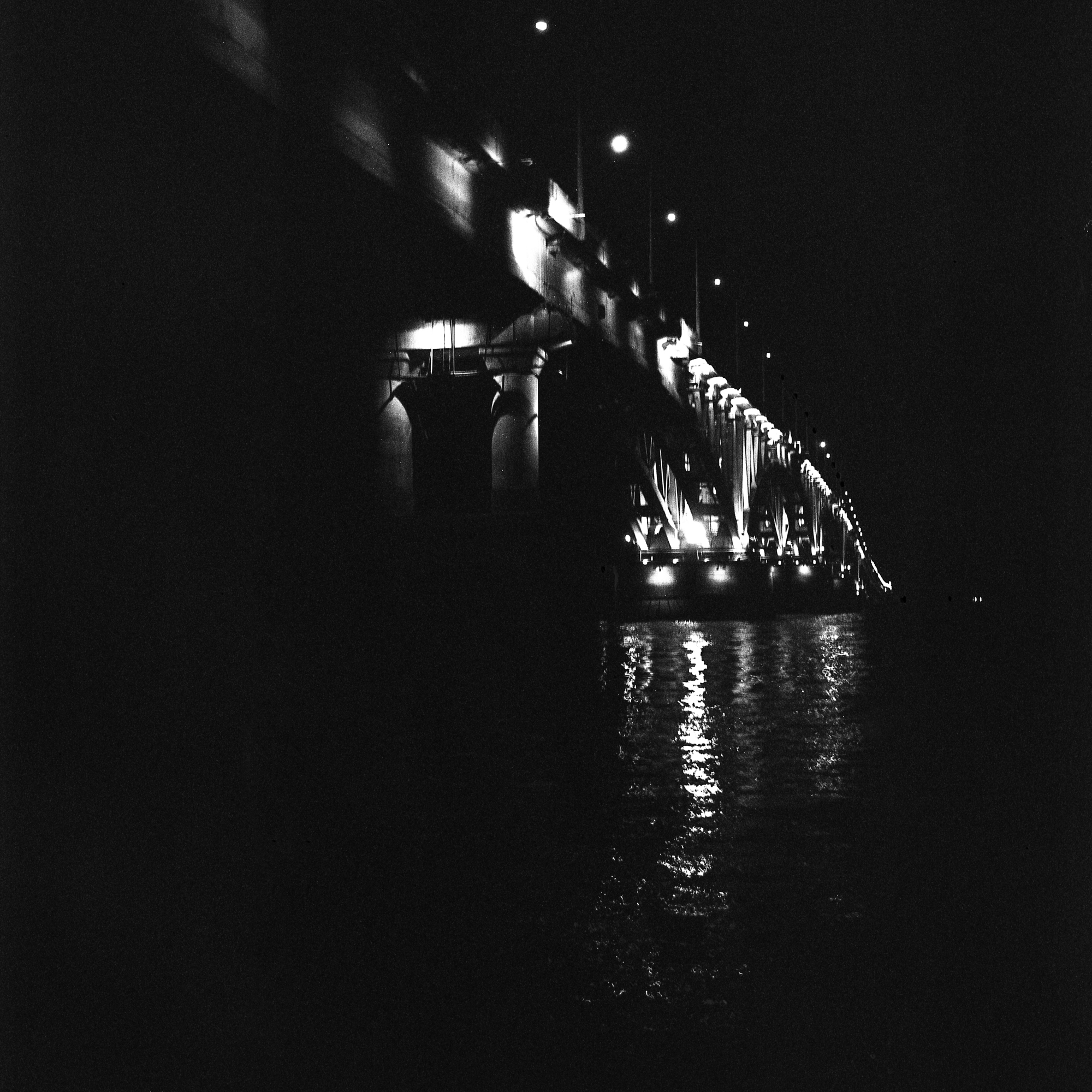 Night bridge photographed with a soviet 6×6 medium format camera