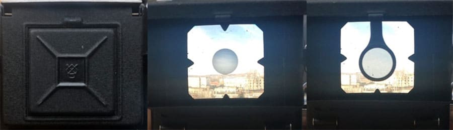 Top cover of the TLR camera closed, with an open viewfinder, and with a magnifier