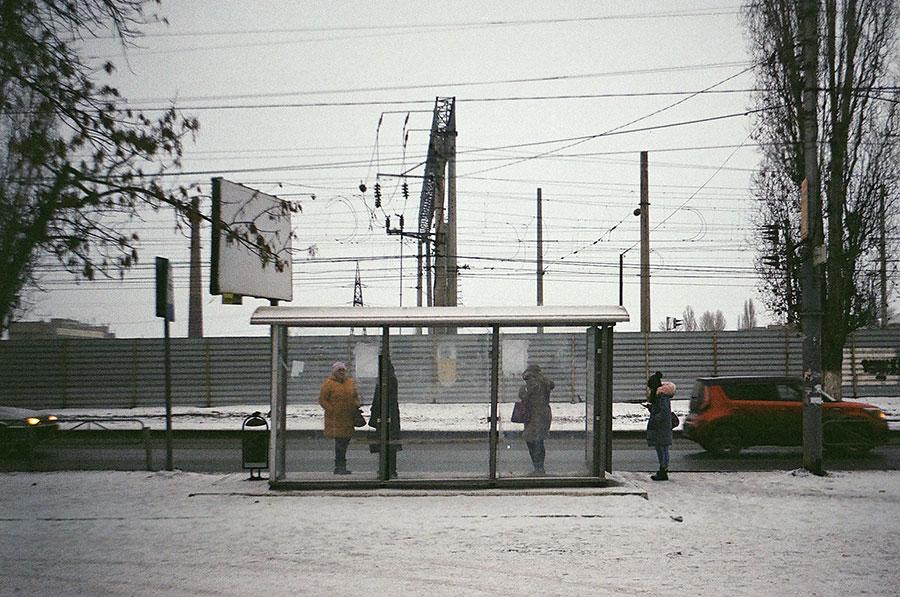 Bus stop at winter shot on a smena 1 camera