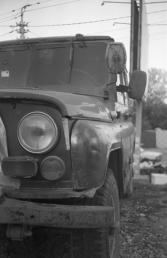 Old soviet car filmed on a soviet cmena camera