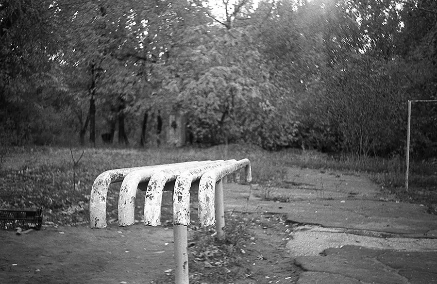 Old metal bench shot on a smena camera