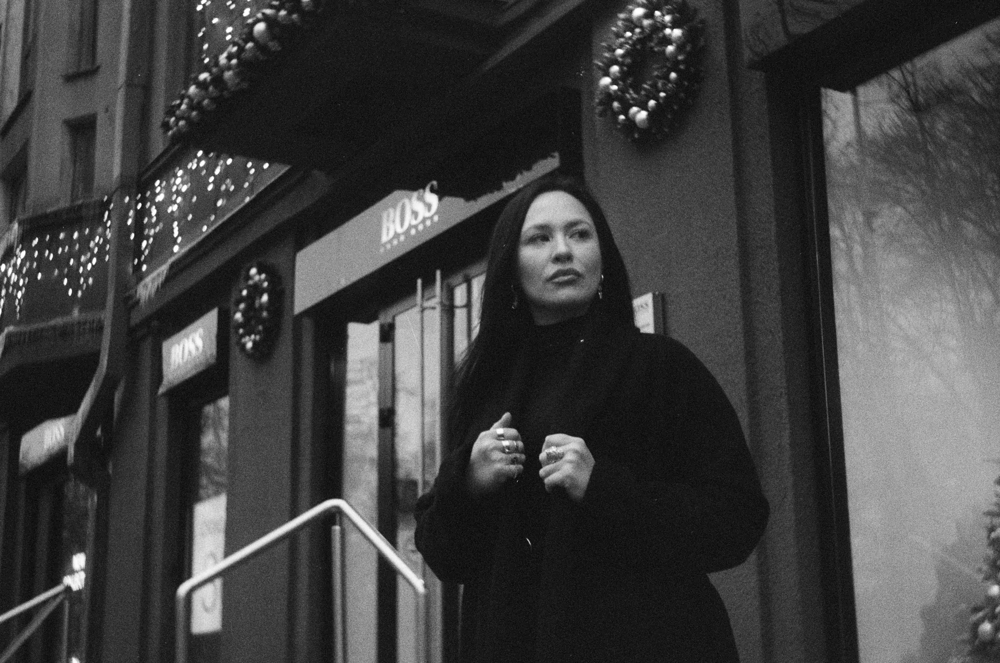 Black and white portrait of a woman shot on a smena 4 camera