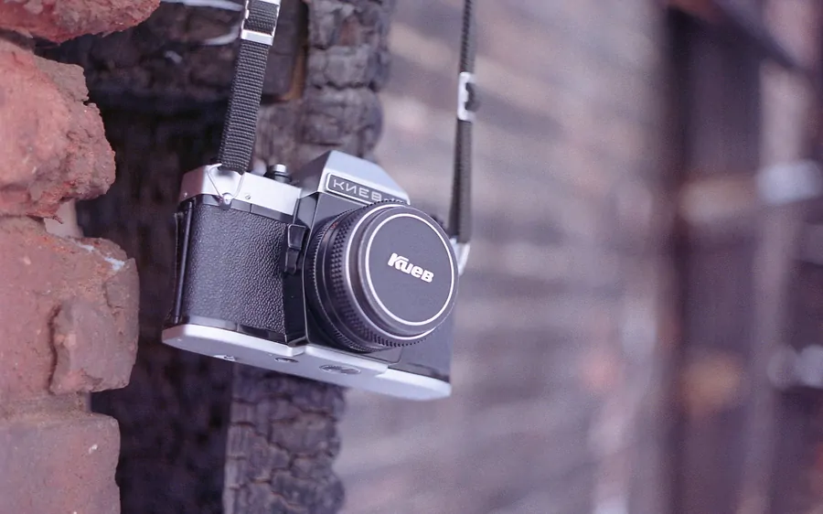 Kiev 19 camera hanging on the wall