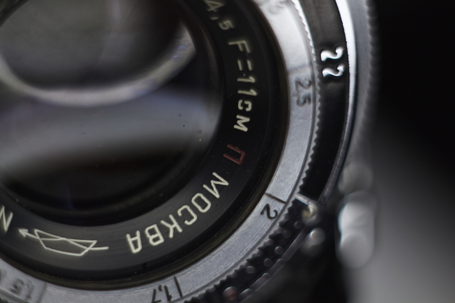 Industar-23 Moskva name and p coating on the lens body