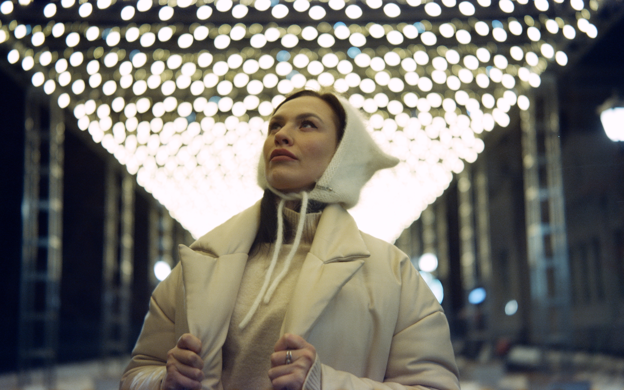 Winter night portrait of a woman taken with an industar 23