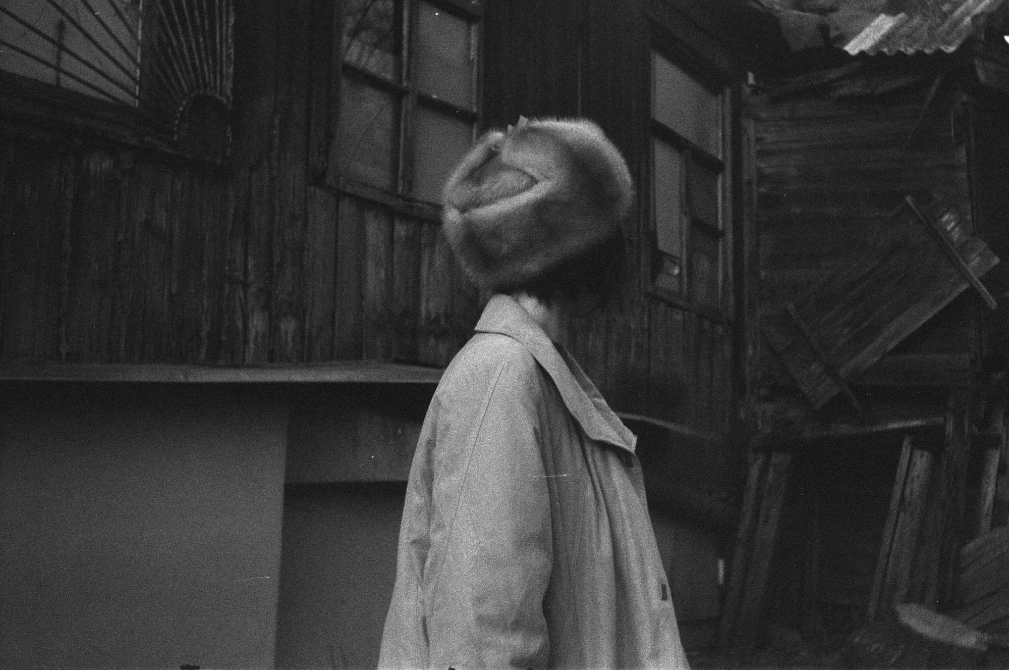 Cinematic photo of a woman in soviet clothes shot on a soviet t-22 lens