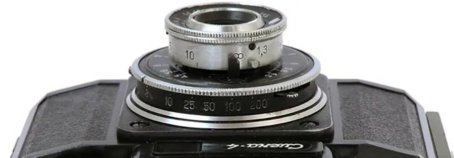 Triplet lens mounted on a Smena camera